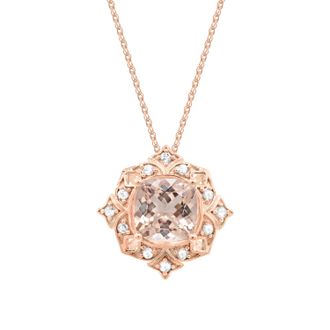Diamond2Deal 10K Rose Gold Morganite with Diamond Pendant Necklace 18