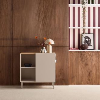 Sweeek Aparador de metal y efecto madera con 1 puerta, 80cm, beige