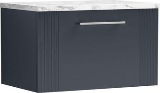 Nuie Nuie Deco Wall Hung 1-Drawer Vanity Unit with Carrera Marble Worktop 600mm Wide - Satin Anthracite