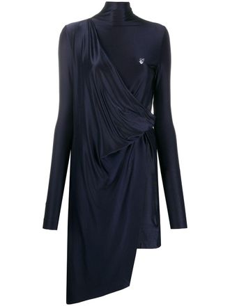 Off-white logo print draped asymmetric dress - women - Polyamide/Spandex/Elastane/Viscose - 38 - Black