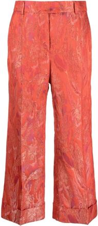Alberto Biani Cropped Trousers, female, Red, Size: XS Floral Print Jacquard Trousers