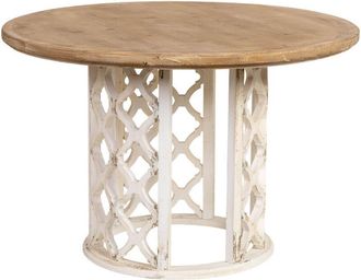 Wanderlust Deco Mesa De Comedor De Madera Marr&oacute;n Y Blanca 120x120x79h Cm