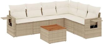 vidaXL Vidaxl - Set Sof&aacute;s De Jard&iacute;n 7 Piezas Y Cojines Rat&aacute;n Sint&eacute;tico Beige