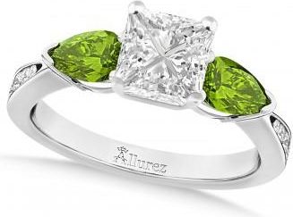 Allurez Princess Diamond & Pear Peridot Engagement Ring in Platinum (1.79ct)