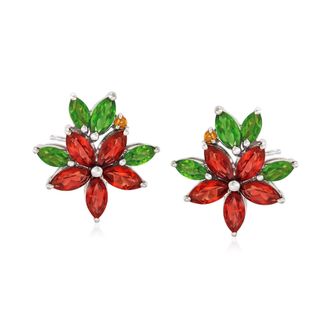 Ross-Simons Multi-Stone Flower Earrings in Sterling Silver