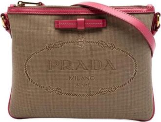 Prada Pre-owned Cross Body Bags, female, Beige, Size: ONE SIZE Pre-owned Canvas Crossbody Bag