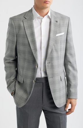 BOSS Hutson Slim Fit Grey Plaid Sport Coat in Open Grey at Nordstrom, Size 42 Regular