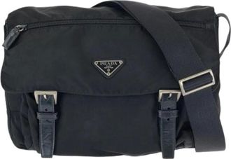 Prada Pre-owned Borsa a Spalla in Nylon e Pelle con Logo a Triangolo Tessuto - - Pre-owned - Donna - Nero - ONE SIZE