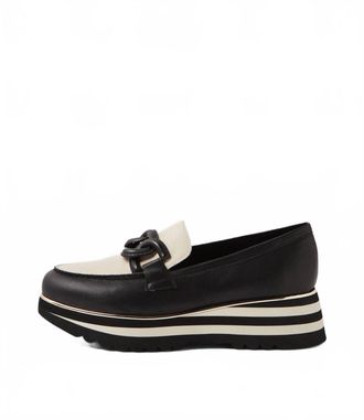Django & Juliette Womens Eaila Platform Loafers In Black-Black-Black And Milk Patent Leather