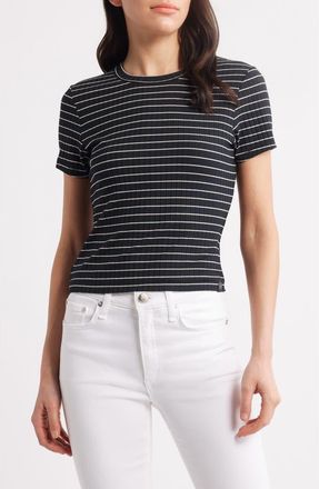 Rag & Bone Luca Stripe Rib Baby T-Shirt in Black Multi at Nordstrom Rack, Size X-Small