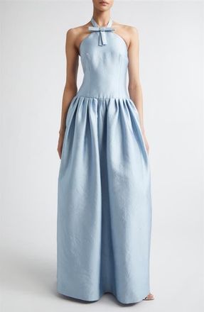 Emilia Wickstead Sweeny Halter Silk Blend Cloqu Gown in Icy Blue at Nordstrom, Size 10