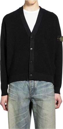 Stone Island V-neck Cardigan with Buttons and Ribbed Trims
