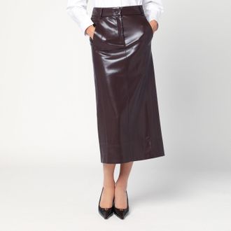 Andamane Bordeaux Faux Leather Midi Skirt