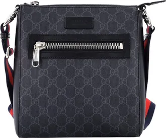 Gucci Black Gg Coated Canvas Web Strap Front Zip Messenger Bag Small (Authentic Pre-Loved)