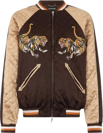 Roberto Cavalli Bomber con ricamo tigri - Marrone