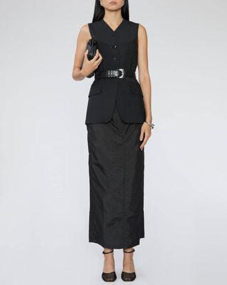Tibi Recycled Tropical Wool Vest With Blousant Back In Black