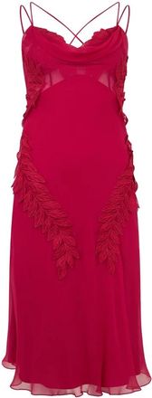 Alberta Ferretti Jurk tot op de knie met dunne bandjes - Dames - Feestkleedjes - Rood - 2XS - Kleedjes