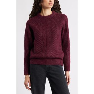Nordstrom Cable Crewneck Alpaca Blend Sweater in Burgundy Royale at Nordstrom Rack, Size Medium
