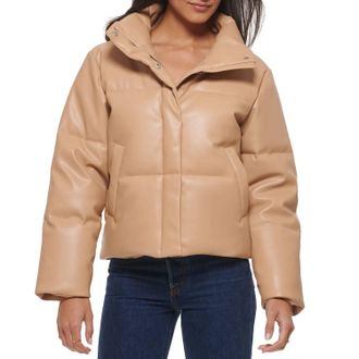 Levi's Juniors Faux Leather Bomber Puff Jacket In Biscotti