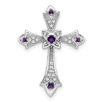 Diamond2Deal 10k White Gold Amethyst & Diamond Fleur de Lis Cross Pendant