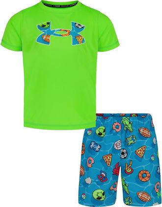 Under Armour Kids Shark Rescue Graphic T-Shirt & Swim Trunks Set in Hyper Green at Nordstrom, Size 3T