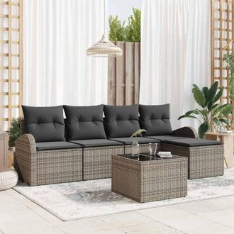 vidaXL Vidaxl - Conjunto De Sof&aacute; De Jard&iacute;n Con Coj&iacute;n 6 Pcs Gris Polirat&aacute;n