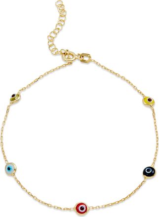 Savvy Cie Jewels 18K GOLD OVER STERLING SILVER MULTI COLOR EVIL EYE BRACELET