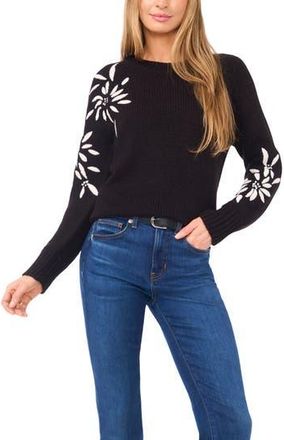 Halogen Embroidered Floral Sweater in Rich Black at Nordstrom Rack, Size Small