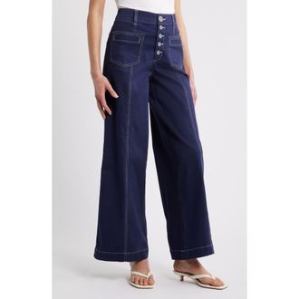 Wit & Wisdom Skyrise High Waist Exposed Button Fly Wide Leg Pants in Evening Blue at Nordstrom, Size 18P