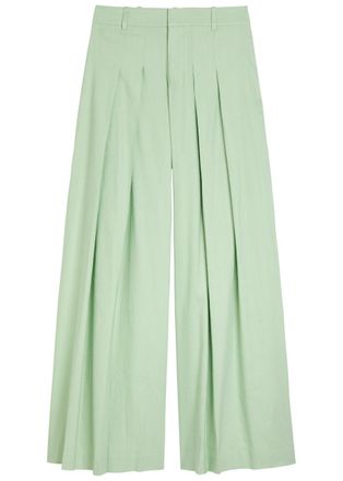 Alice & Olivia Blaire Pleated Wide-leg Linen-blend Trousers - Light Green - 10 (UK14 / L)