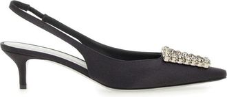 Roberto Festa Milano Futura Rhinestone Buckle Fabric Slingback Pumps