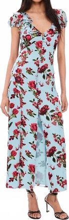 Alice & Olivia Tara Ruffle Slip Midi Dress In American Beauty Carolina Blue