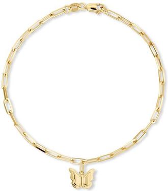 Devata Butterfly Charm with Paperclip Chain Bracelet in 14K Gold, 7 in Yellow Gold at Nordstrom