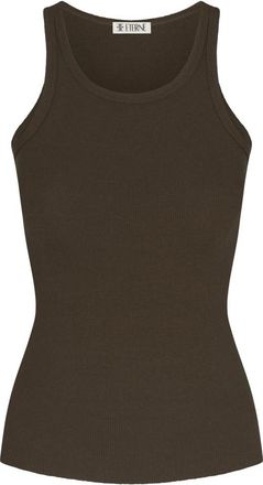 &Eacute;terne High Neck Fitted Tanktop - Dames - Tops zonder mouwen - Bruin - S - Katoen - Tops