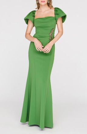 JS Collections Scotlyn Puff Sleeve Gown in Deep Green at Nordstrom, Size 10