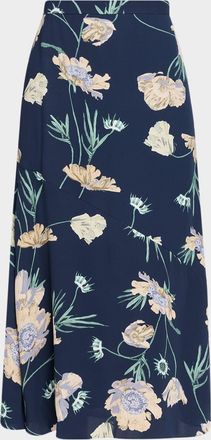 Erdem Floral Crepe A-Line Midi Skirt