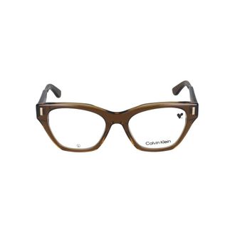 Calvin Klein Glasses, female, Brown, Size: 52 MM Geometric Eyeglasses