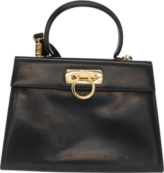 Ferragamo Convertible Top Handle Bag Leather Black Leather Handbag (Pre-Owned)