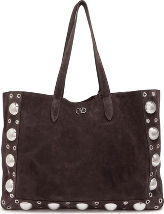 Valentino Garavani Nellcôte Large Studded Suede Tote - Brown - One Size