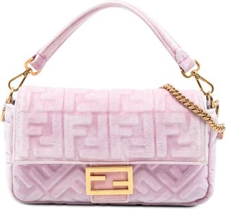 Fendi Pink Zucca Embossed Velvet Baguette Satchel