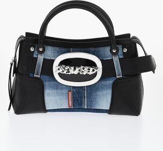 Dsquared2 Borsa a Mano in Pelle e Denim con Maxi Fibbia in Metallo taglia Unica