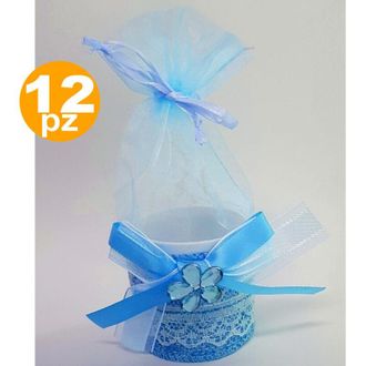 Trade Shop Trade Shop - Bomboniere Scatola Azzurra Fiore Sacchetto Organza Portaconfetti Nascita Battesimo