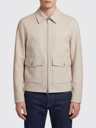 Ermenegildo Zegna Giacca-camicia corta in puro lino con chiusura a zip e tasche a toppa
