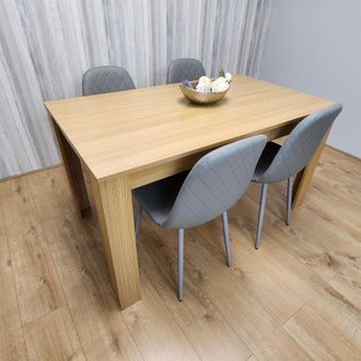 Kosy Koala Kosy Koala - Dining Set of 4 Oak Effect Dining Table and 4 Grey Gem Patterned Stitiched Chairs