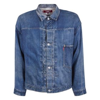 Junya Watanabe Denim Jackets, male, Blue, Size: M Denim Print Pure Linen Jacket