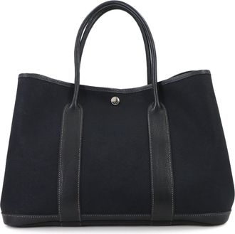 Herm&egrave;s Black Leather Toile Officier Handbag Tote Bag (Pre-Owned)