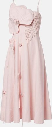 Farm Rio Vestido midi en mezcla de lino con apliques florales