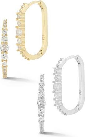 Glaze Jewelry Set of 2 Cubic Zirconia Oval Hoop Earrings in Gold Multi at Nordstrom Rack