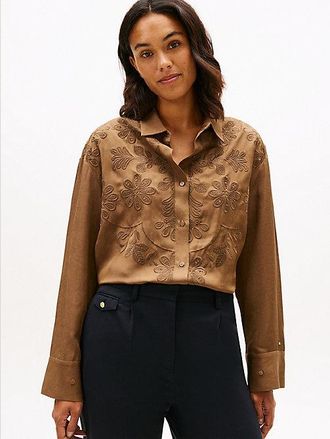 Tommy Hilfiger Floral Embroidery Oversized Fit Shirt With Linen