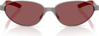 Ferrari 64mm Oversize Oval Sunglasses in Gunmetal Matte /Red at Nordstrom